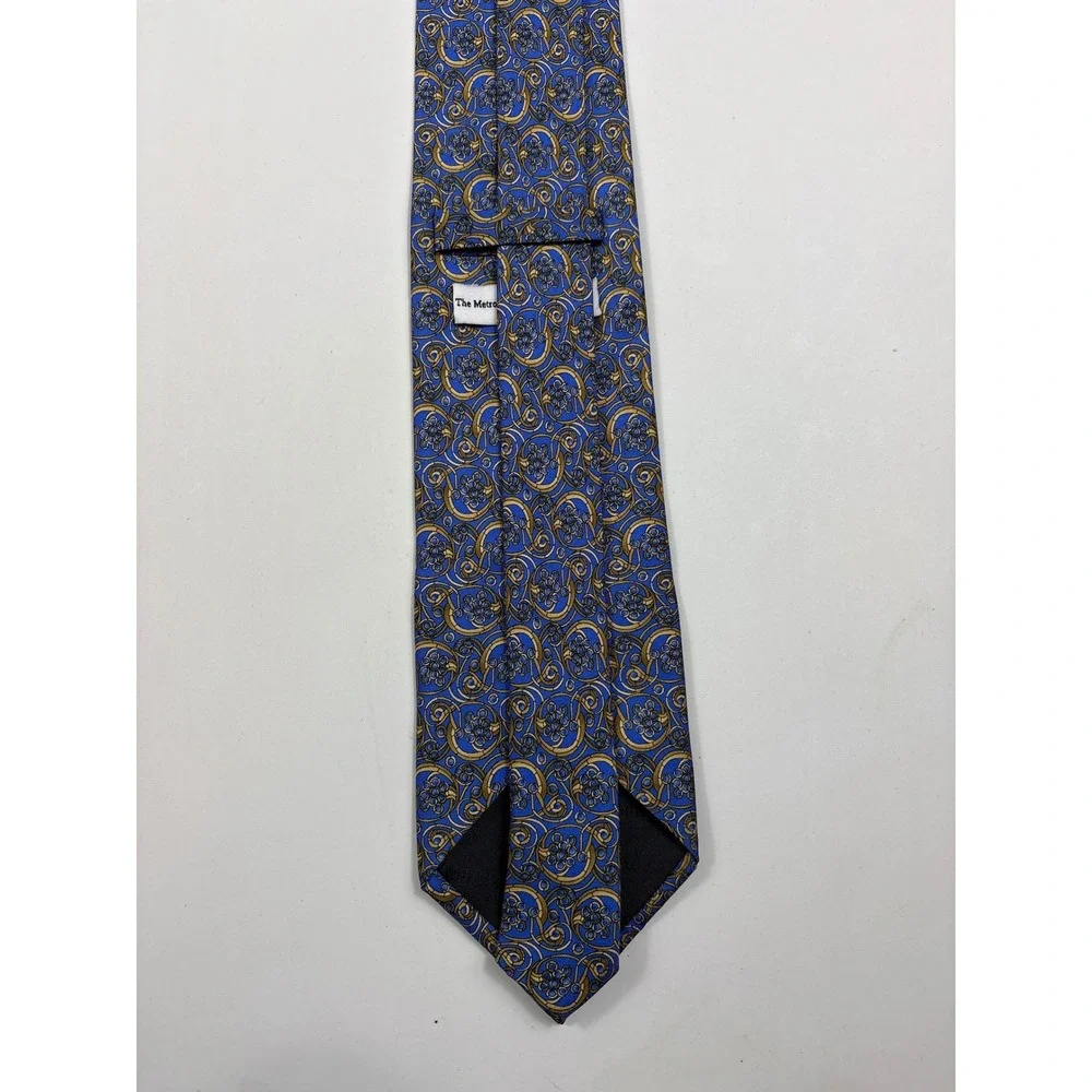 Metropolitan Museum of Art Silk Tie Blue Gold Art‎ Nouveau Scroll Floral